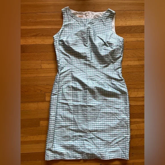 Vintage Talbots silk shantung sheath dress secretary gingham turquoise 10 8 6 - Picture 1 of 5